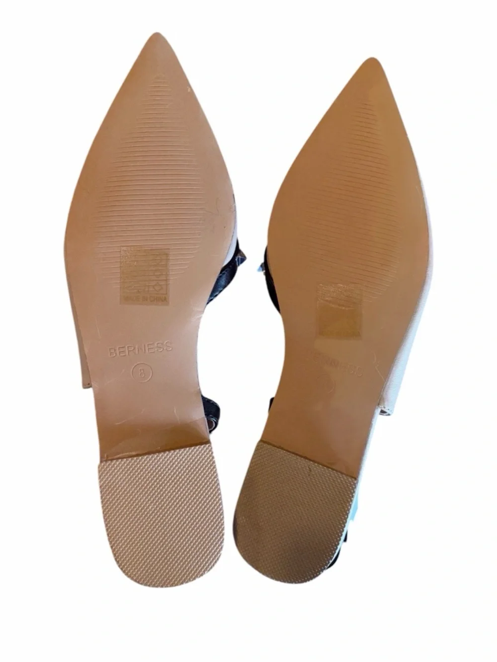 Berness Slingback Flats Size 8 Beige Black Studded Pointed Toe Slip On New - Picture 9 of 11